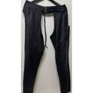 Harley Davidson Men's Black Leather Chaps with Zippers/ lace up Back size XL